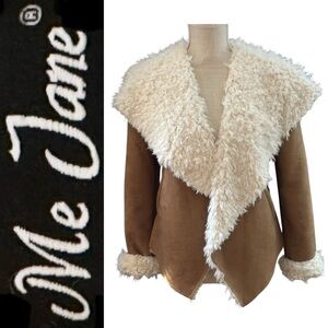 Women's Tan and Cream Shearling Jacket ~ Vegan Sherpa & Suede by Me Jane